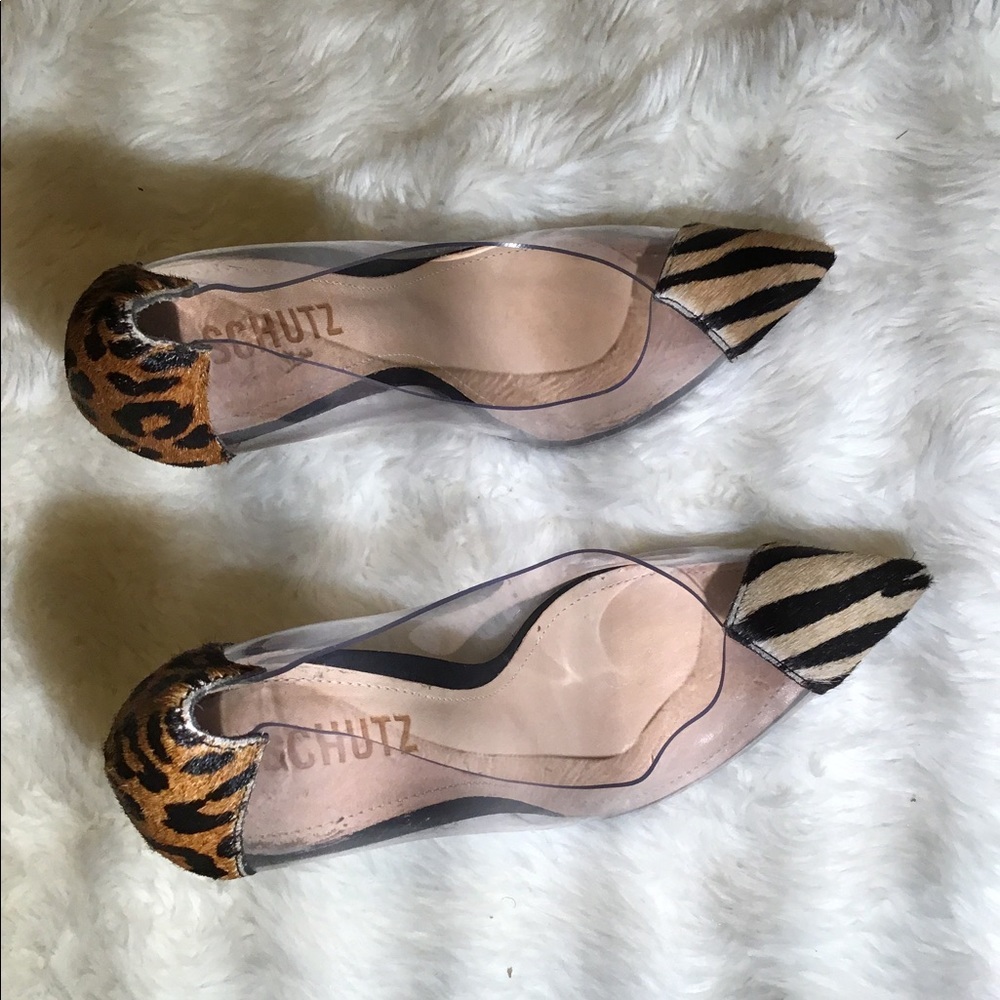 Schutz womens transparent clear leopard fur pumps size 5.5B - Picture 7 of 11
